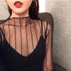 Women Mesh Top With Nylon Fabric Long Sleeve Sheer Lace Shirt For Spring Summer Fashion