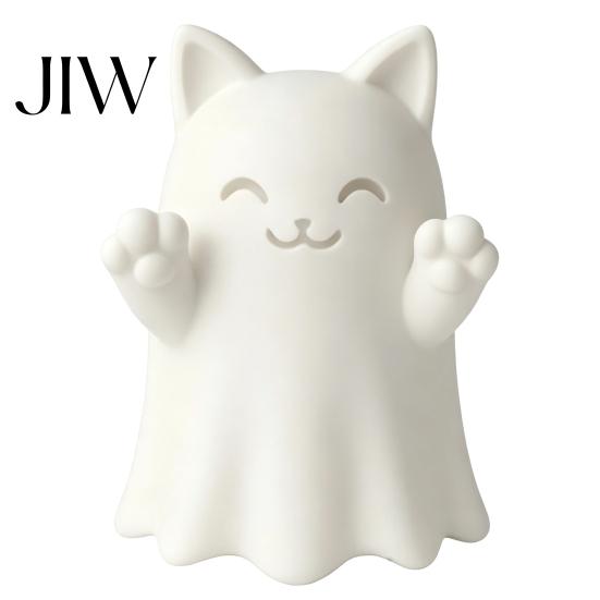White PLA Craft Molds 3D Printed Cute Ghost Cat Figurine, Wink Smile Surprise Spooky Halloween Decor, Blank DIY Ornaments Paintable Statue,
