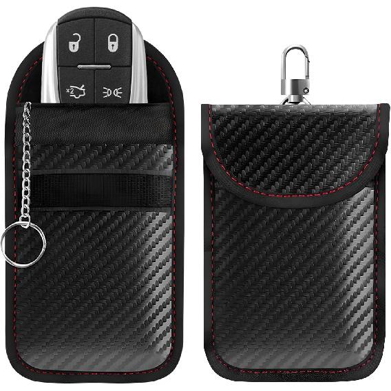 Faraday Pouch for Car Keys, Carbon Fiber RFID/WiFi/GPS Signal Blocking Holder Anti-Tracking Case, Anti-Theft Key Fob Protector Portable Security