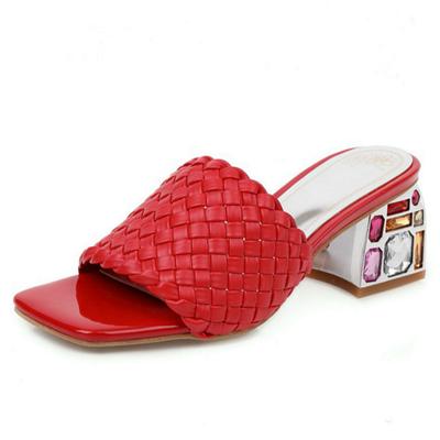 Moda Konfor Yaz Terliği Kadın Terlik Ayakkabı Dış Mekan Lüks Kristal Sandalet Alçak Topuklu Günlük Örme Plaj Ayakkabısı Ayakkabı Büyük Beden