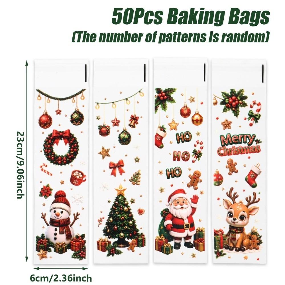 50/100Pcs Long Shape Christmas Treat Bags Snowman Print Favor Packaging Bags Christmas Party
