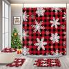 Christmas 4-Piece Bathroom Curtains Christmas Tree Snow Shower Curtain Non-Slip Bath Mat U-Shaped Bathroom Mat Toilet Cover