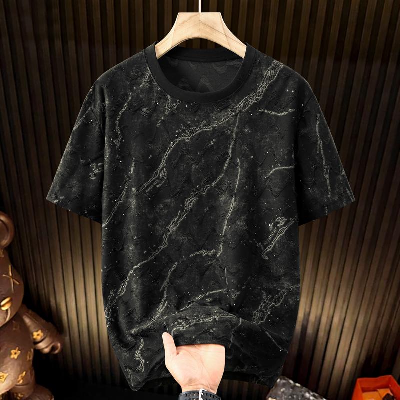 

Men s Plus Size Marble Print Distressed T-Shirt – Breathable Crew Neck Short Sleeve Tee (4XL-11XL) 4XL(80kg-90kg) чёрный