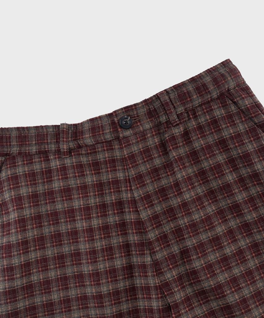 PREF Burgundy Tratan Check Elastic Waist Trouser