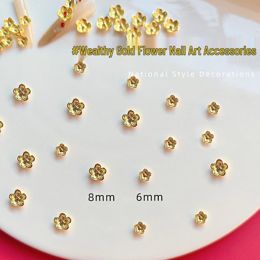

Golden Camellia 3D Luxury Alloy Flower Nail Rhinestones 8MM [10 pieces pack]