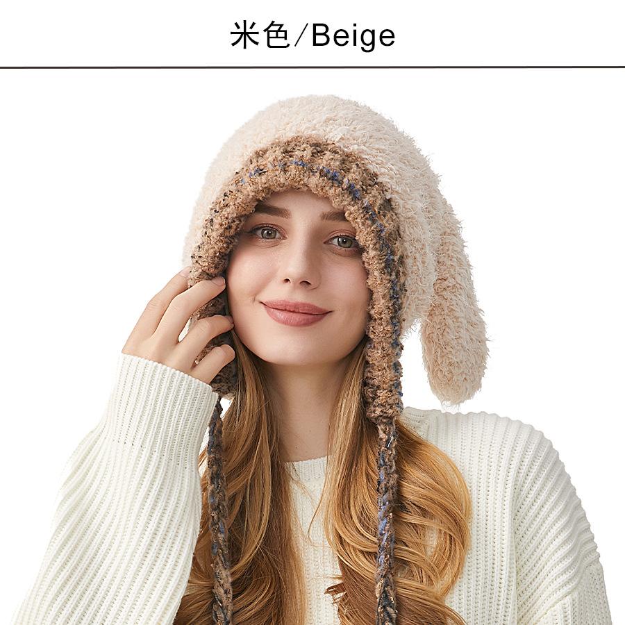 Knitted Hat Ladies Winter Outdoor Ear Protection Warm Hat Cartoon Rabbit Ears Wool Hat Tide