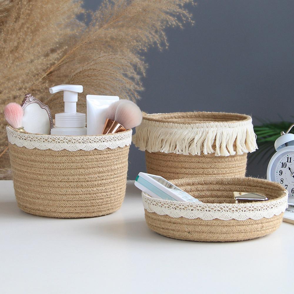 Nordic Style Wardrobe Clothes Storage Bucket 18cm Decorative Hand-Woven Storage Basket Cotton Organizer Desktop Stationery Box