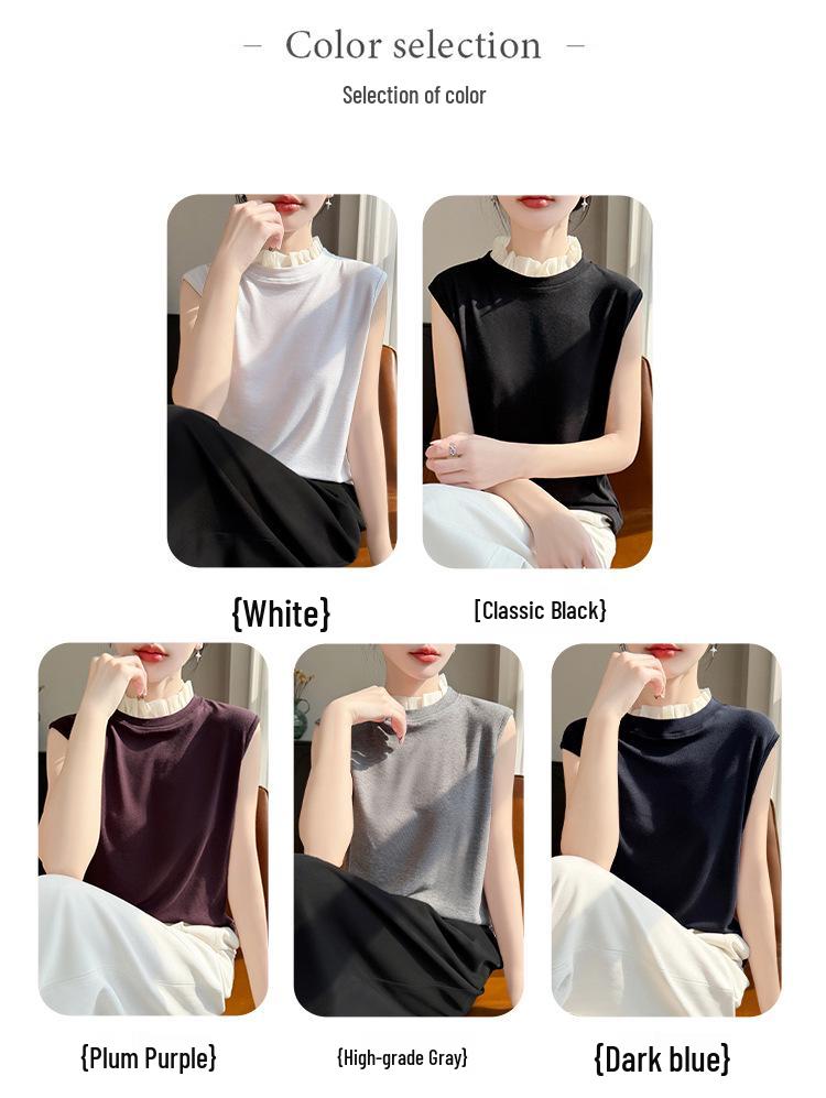 2026 Spring/Summer Women's Color Block Tencel Wool Organza Sleeveless Knit Vest