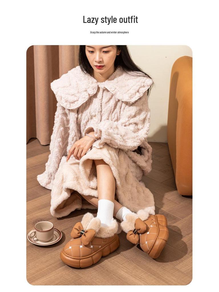 Women's Waterproof Bow Fashion Cotton Shoes - Non-Slip, Thick Sole, Plus Velvet, Autumn/Winter Warmth