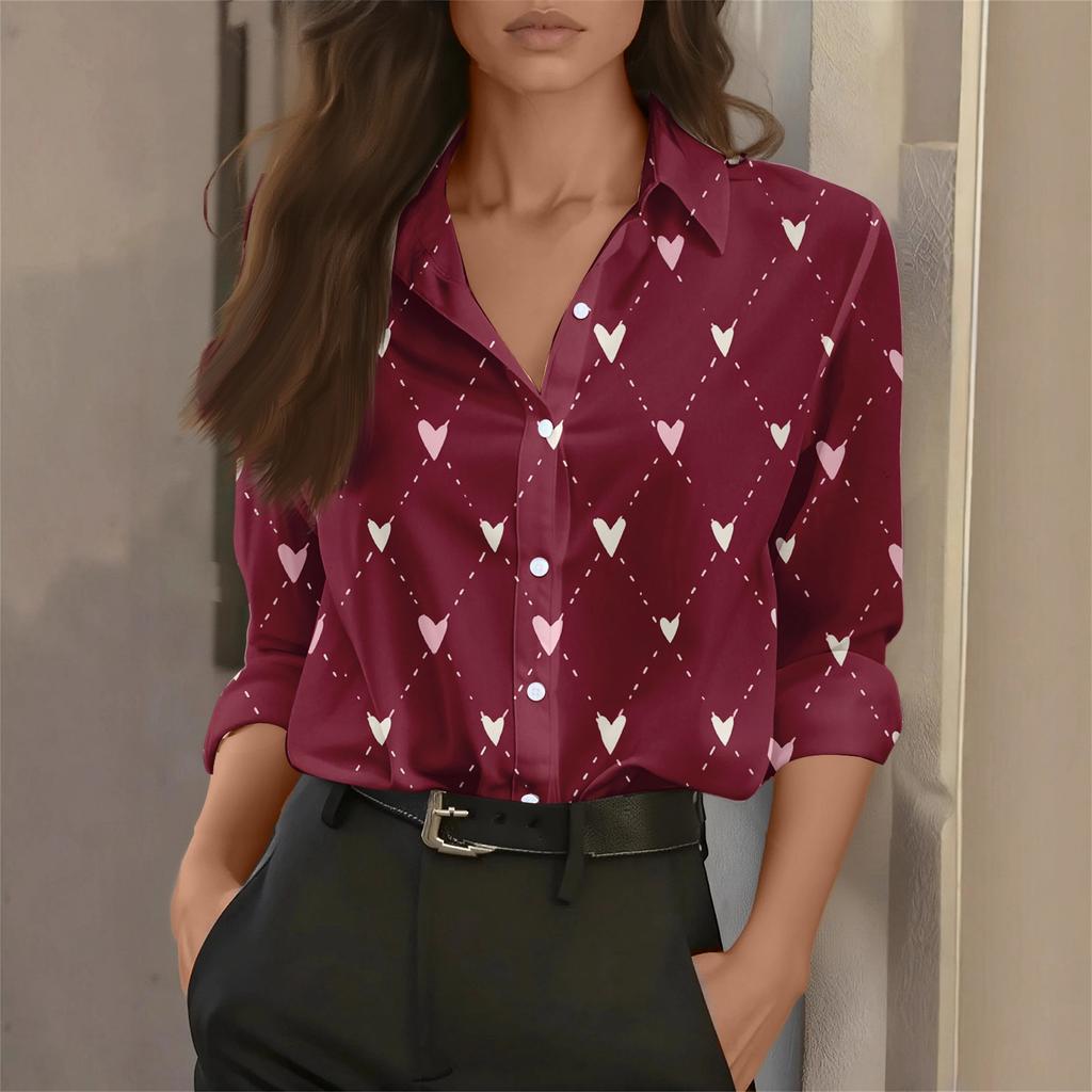 Women's Shirt Blouse Print Button Long Sleeve Casual Basic Shirt Collar Regular Top