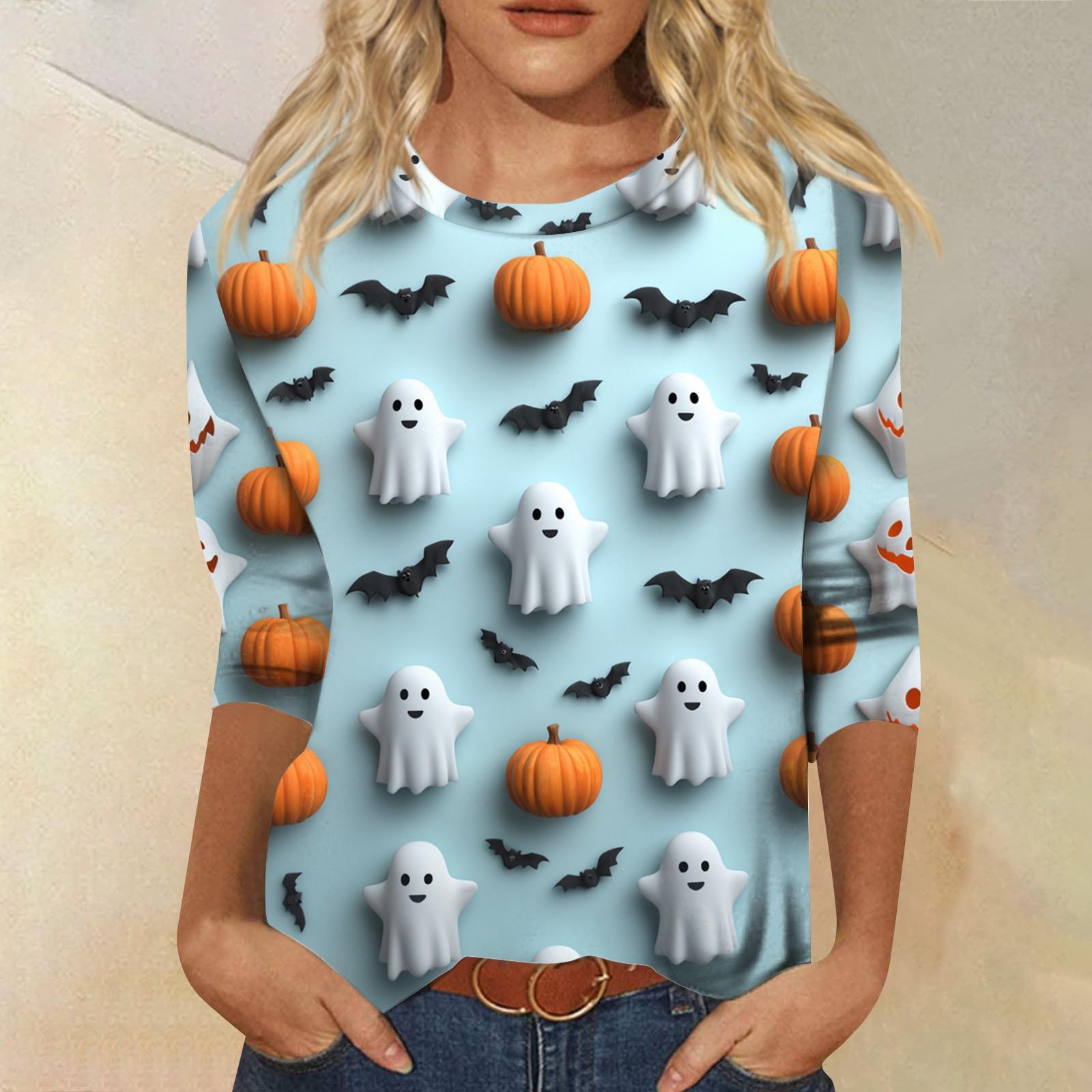 

Женские топы Рубашка с рукавом три четверти V-образный вырез Свободная повседневная рубашка Футболка с принтом XXL