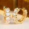 Stylish Gold Color Round Zircon Prong Set Twist Detail Huggie Hoop Earrings for Women Daily Fashion Jewelry