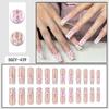 Long Water Drop Shape Pink Floral Press-On Nails With White French Tip Sweet Ins Style Fake Women