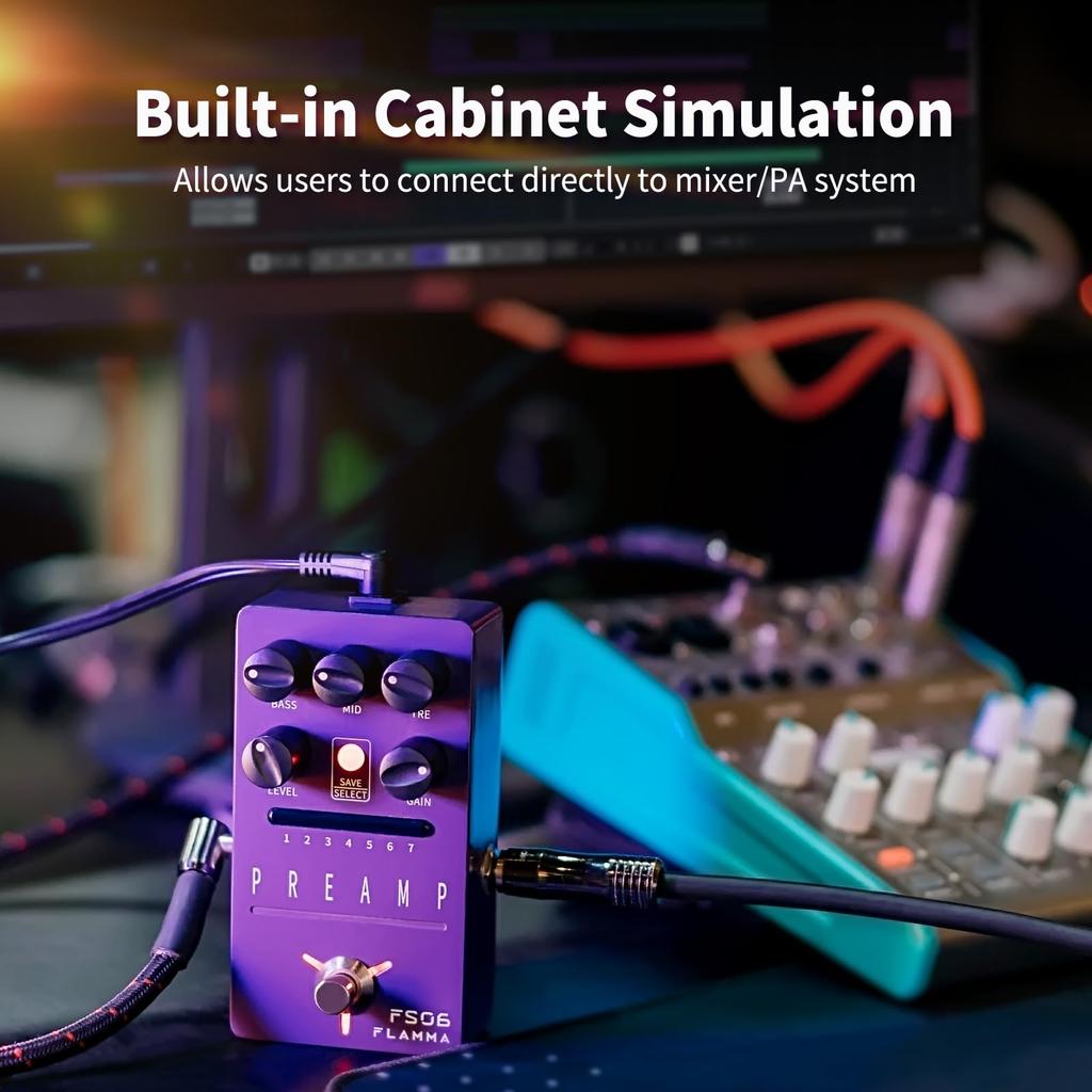 FLAMMA FS06 Digital Preamp Pedal Cabinet Simulation 7 Models Saveable Preset Slots Digital Preamp Pedal Built-in