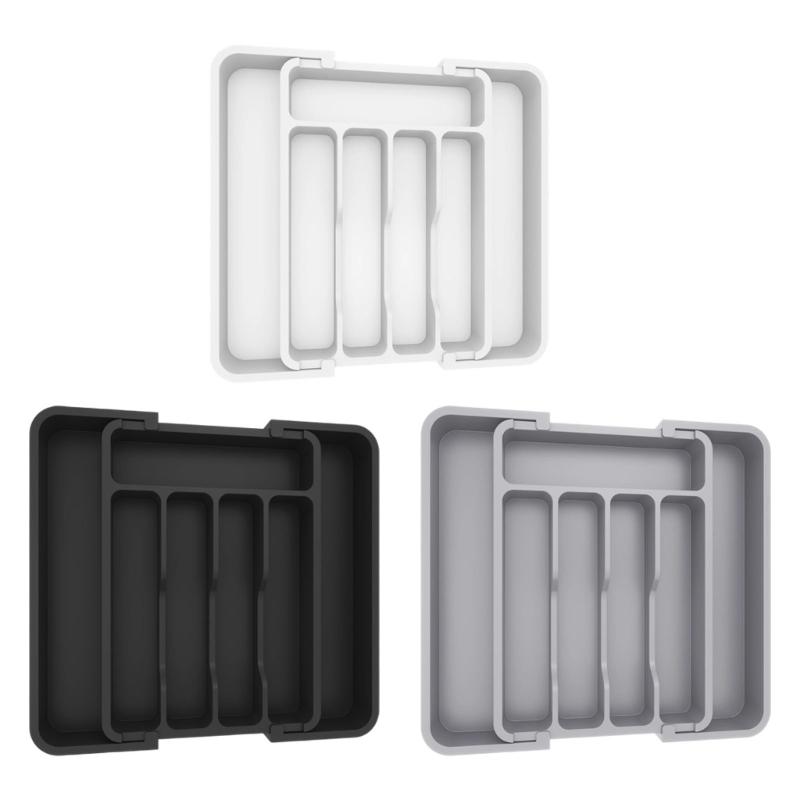 Cutlery Divider Tray for Kitchen Drawer Storage, Expandable Flatware Layout with 4 Compartment Access for Home