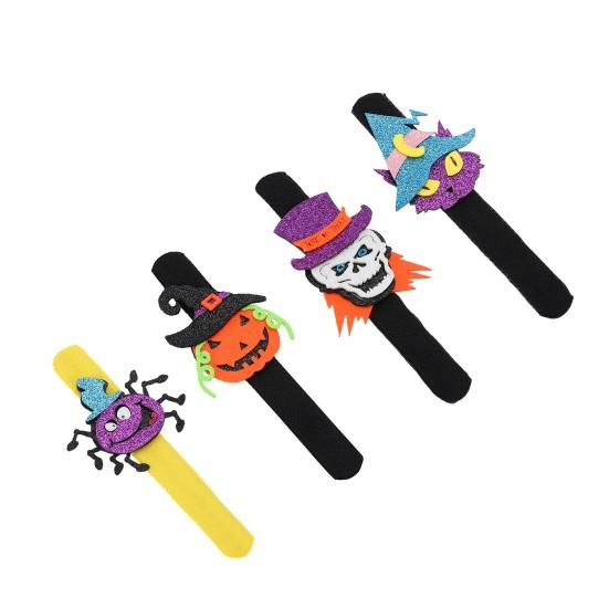 Bunte Klatscharmbänder Halloween Glitzer Filzarmband, Cartoon Kürbis Totenkopf Katze Spinne Feiertagsthema Armband Klapparmband, Partygeschenke für