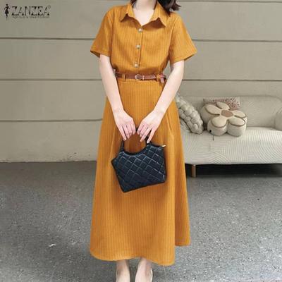 Women Short Sleeve Blouse and Long Skirts Casual Stripr Print Two Piece Sets