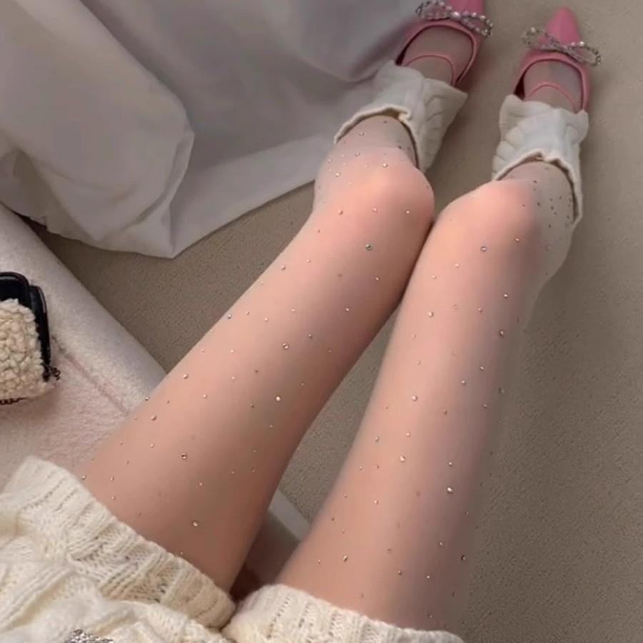 1 Pair Of Ultra-Thin Spring And Summer Pantyhose With Dazzling Galaxy Sequins, Suitable For Daily Wear At Dating Parties