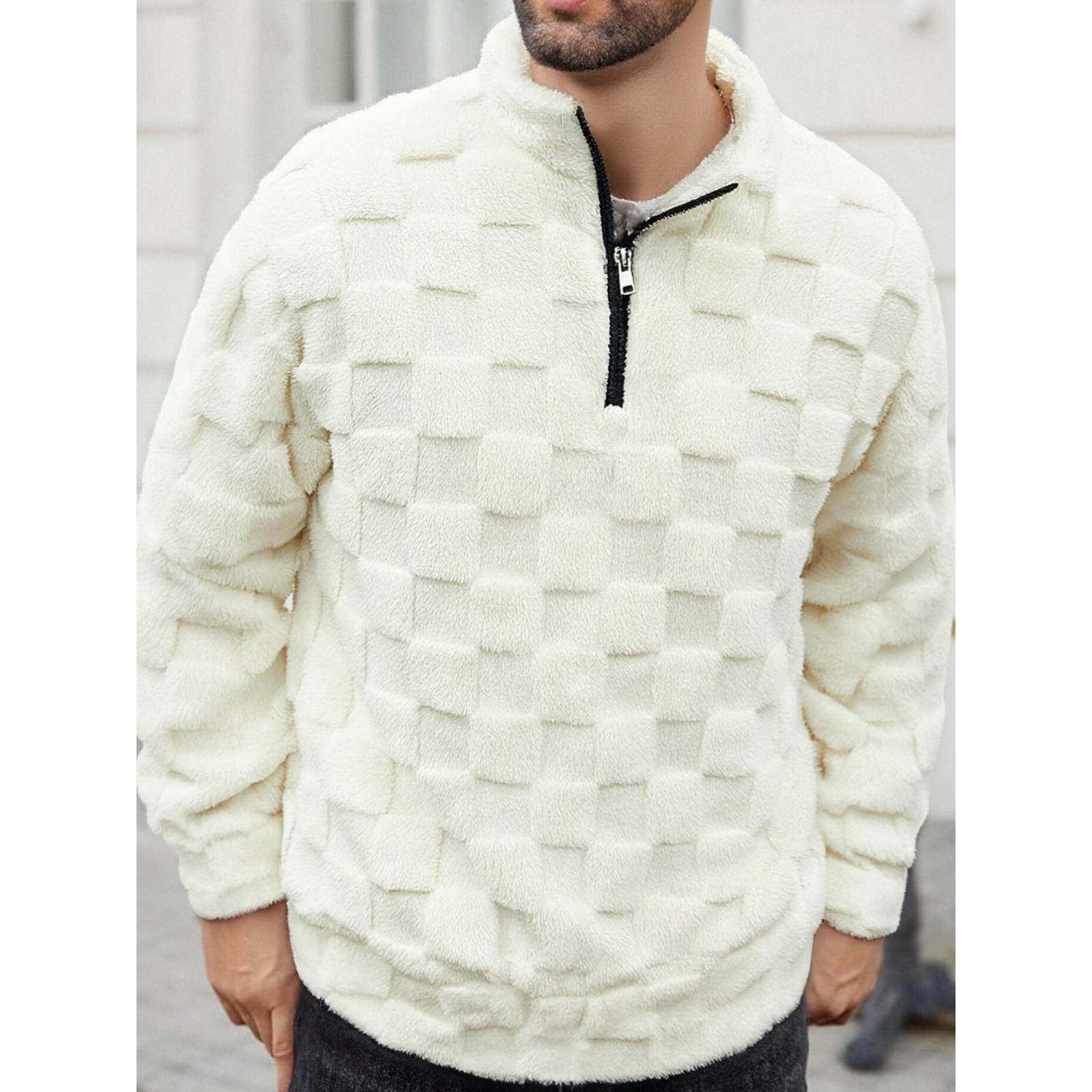 

Мужская однотонная повседневная толстовка с флисовой клеткой, мужская спортивная толстовка с длинным рукавом на половину молнии и воротником-стойкой S белый
