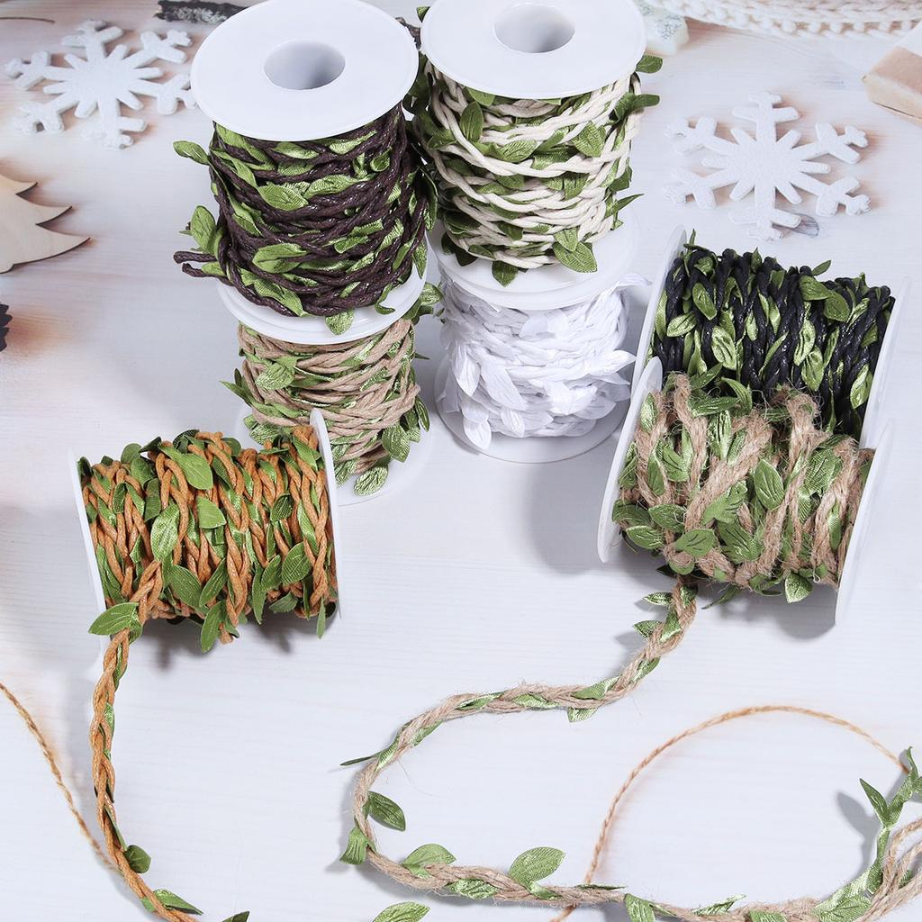 5Yards/Roll Artificial Vine Leaves Weaving Hemp Rope Simulation Green Leaves For Home Wedding Party Gift Bouquet Wrap Decoration