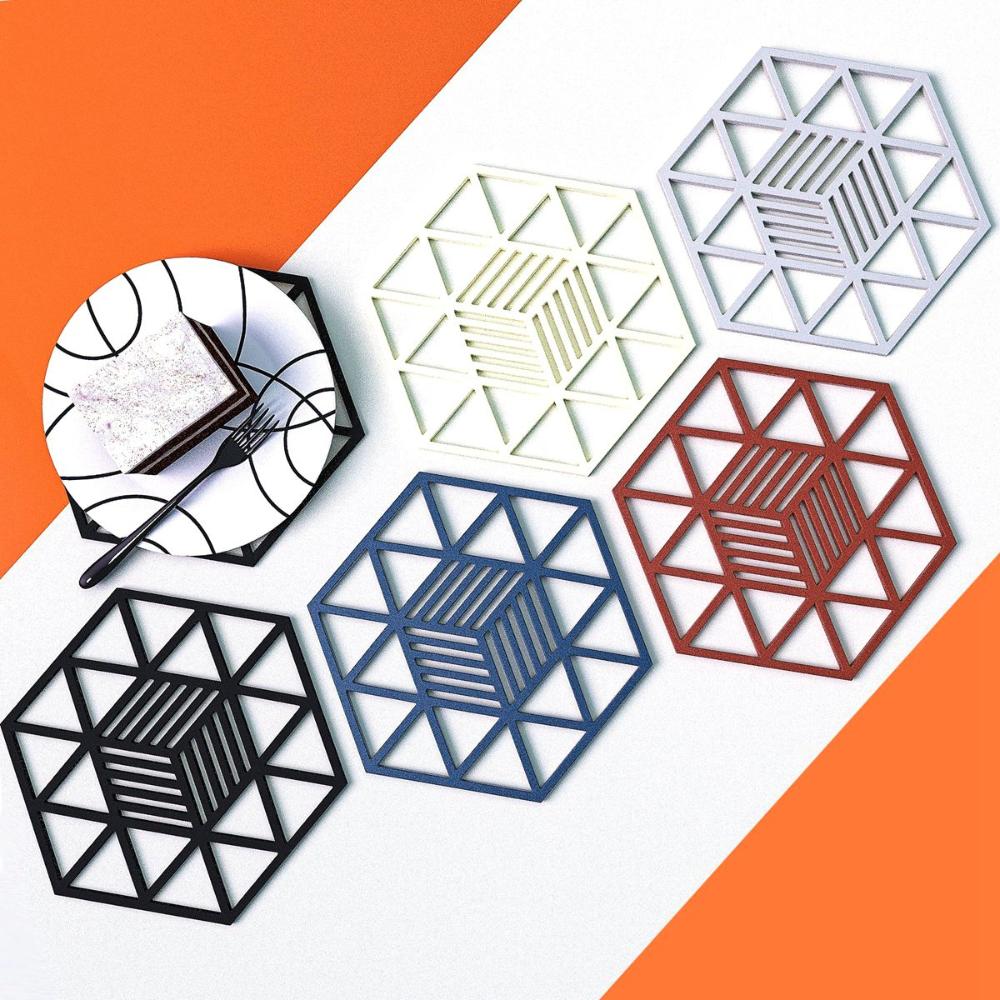 Creative Silicone Hexagon Geometric Drink Holder Hollow Placemat Coaster Cup Pad Trivet Mats