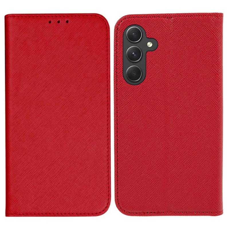 

Для Samsung Galaxy A16 5G/A16 4G Чехол из ПУ кожи с крестообразной текстурой Чехол для телефона Сильная магнитная адсорбция Red