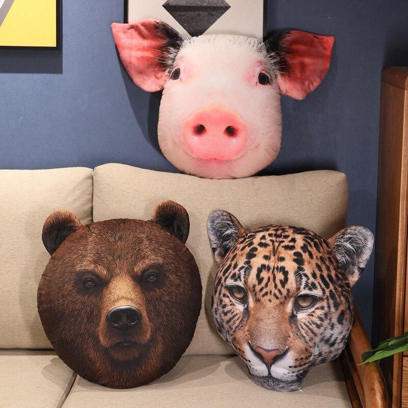 Simulation Animal Head Pillow Pig Bear Panda Doll Soft Realistic Toy Kids Birthday Gift Home Decoration Stylish Appearance Practical Daily Use