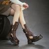 2026 Summer New Arrival Women's Genuine Leather Roman Sandals Chunky Platform Ankle Boots Hollow Out Retro Fashion Walking Shoes