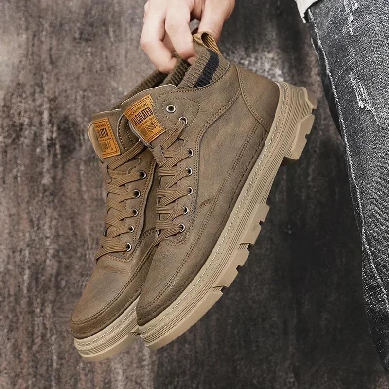 Autumn Men Boots Quality Leather Mens Casual Shoes High-top Thick-soled Male Boots British Style Men Moccasins Botas Para Hombre