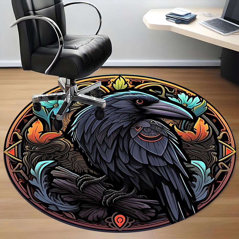 1pc Raven StainedGlass Office Round Area Rug, Under Office Chairs Bedroom Living Room Home Decor, Room Deco, Available in Various Sizes