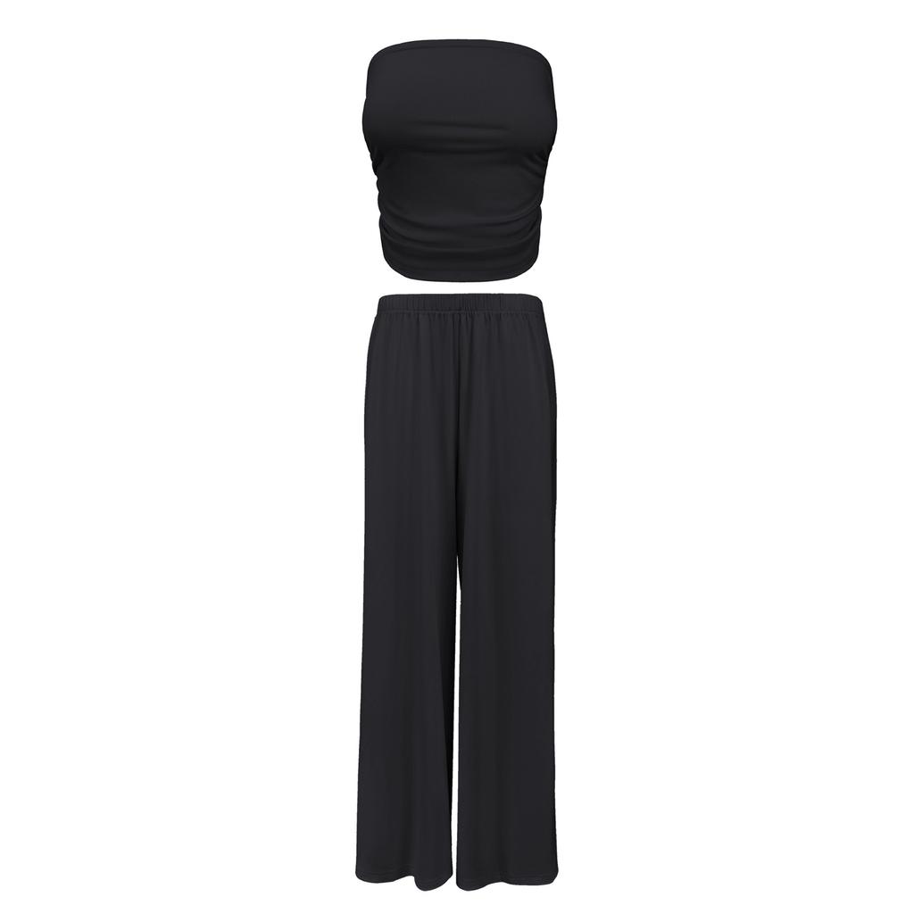 Women's Fashion Strapless Top And Loose-fitting Trousers Summer Set