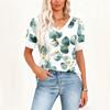 Dámská Módní Ležérní V-výstřih Krátký Rukáv Potisk Košile Dámské Horní Díly