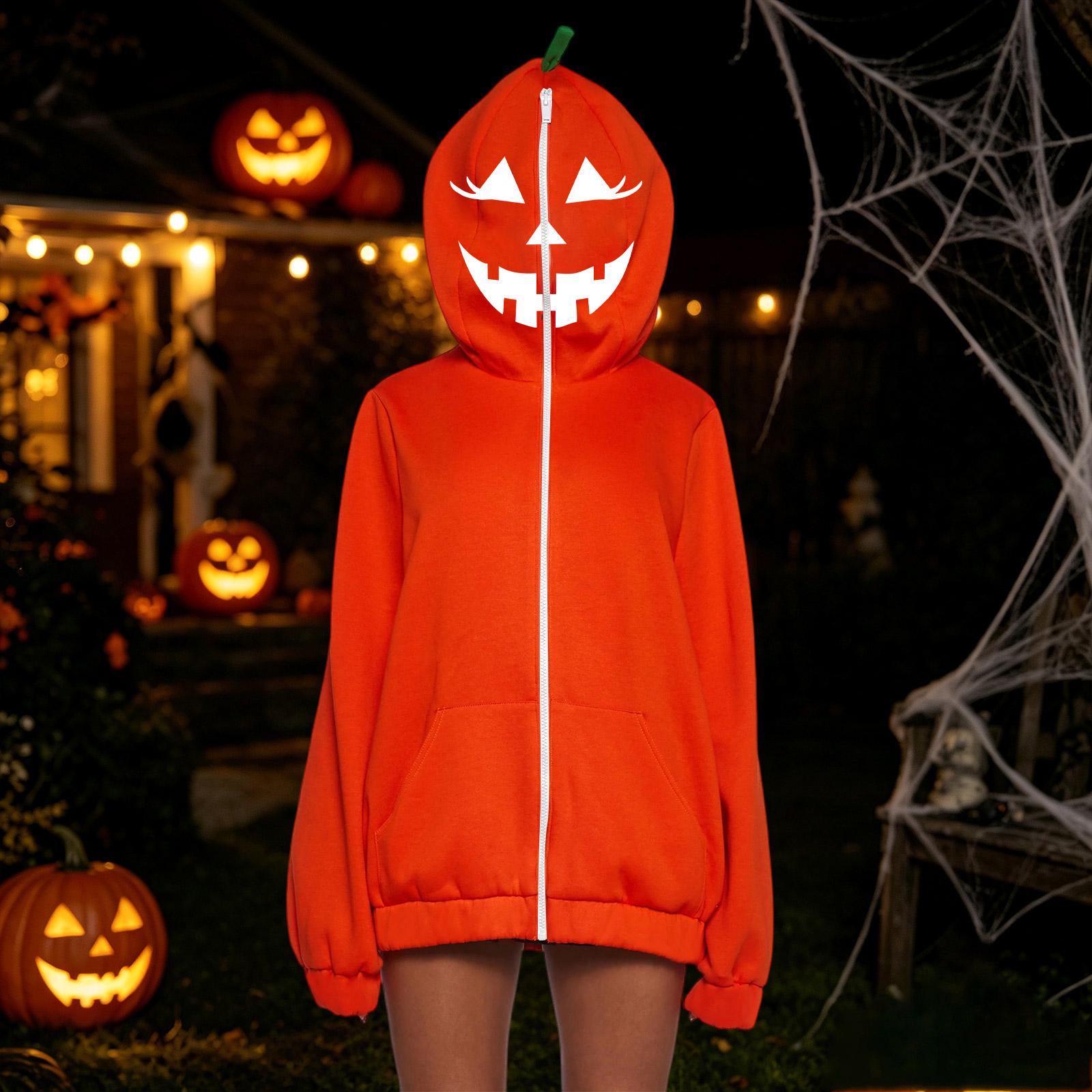 Women s Halloween Pumpkin Print Long Sleeve Sweatshirt Casual Pullover Top XXL