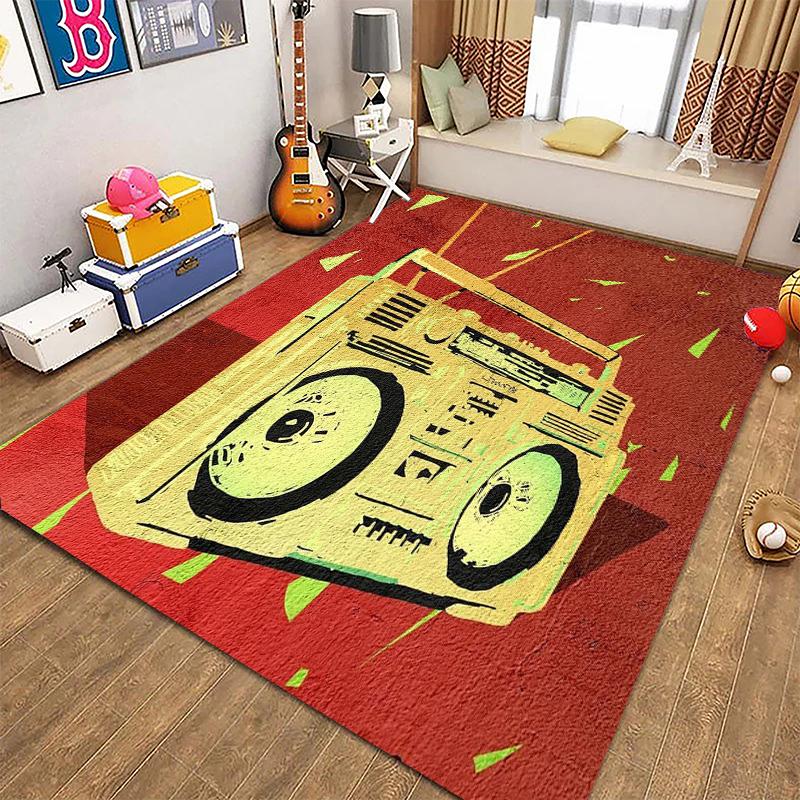 Alfombras Retro para Reproductor de Casete de Música para Sala de Estar, Dormitorio Infantil, Sofá, Felpudo, Alfombras de Cocina para Piso, Decoración Antideslizante, Regalo