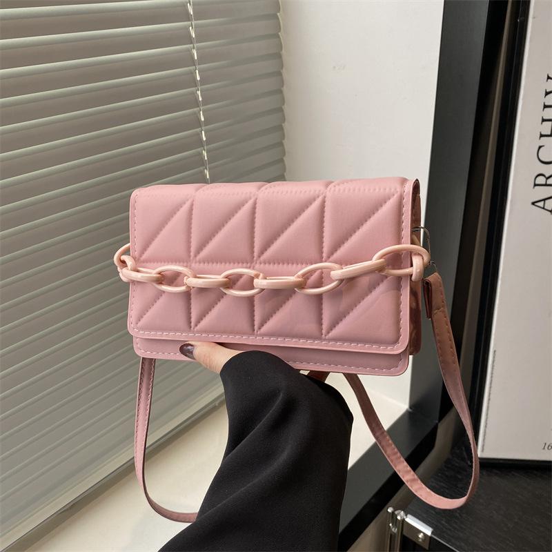 

Женская сумка через плечо Shangxin 2025 новая модная портативная маленькая квадратная сумка простая ромбовидная популярная сумка-мессенджер розовый