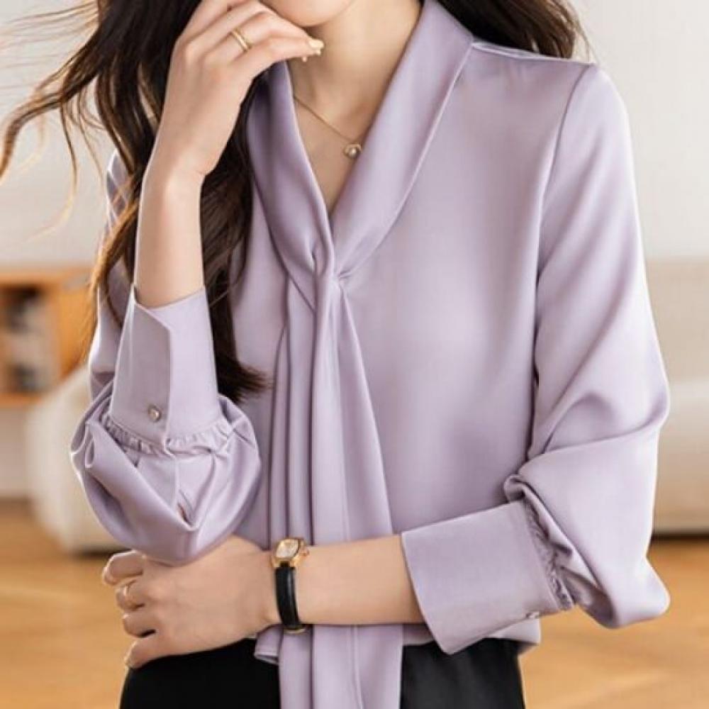 NaVaVa V Neck Scarf Neck Long sleeVe Blouse Nb2921