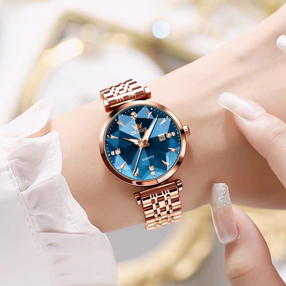 OLEVS Simple Easy To Day Watch for Blue Women's Watch, Quartz, Cute, Dial, Read, Date, Luminous, Waterproof, Valentine's Gift, Women,