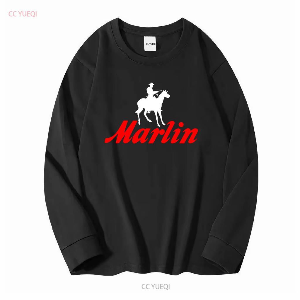 Marlin Gunmaker Logo Guns Firearms Rifles Men's Navy Blue T Shirt S 5XL Long Sleeves Vintage Washed Breathable Comfortable