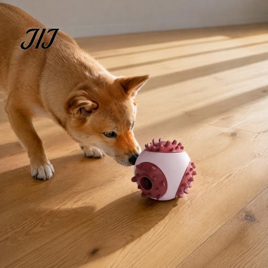 Tough Rubber Pet Toys Dog Treat Dispenser Ball, Interactive Chew Toy, Food Safe Dental Care Dispensing Puzzle Feeder, Teeth Cleaning Toy for