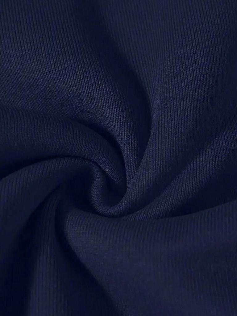 Navy Blue Hoodie Bow Print Loose Casual Sweatshirt Long Sleeve Pullover Hooded Tops For Autumn Winter Streetwear