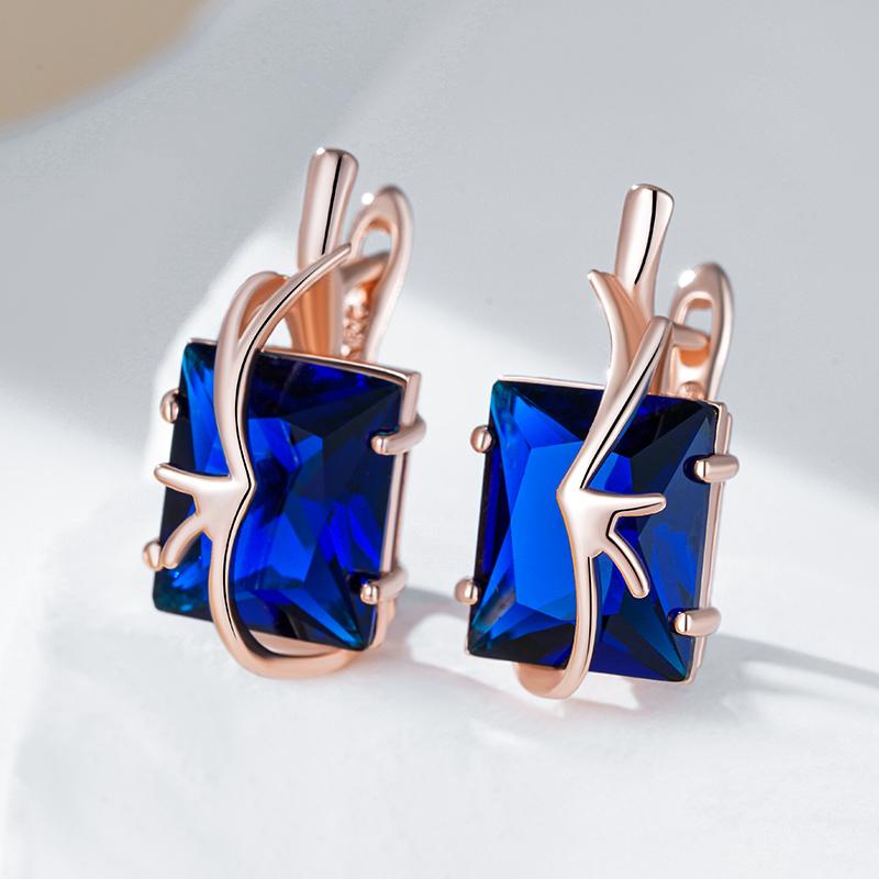Square Blue Natural Zircon Drop Earrings For Women Fashion  Rose Gold Color High Quality Daily Fine Vintage Jewelry