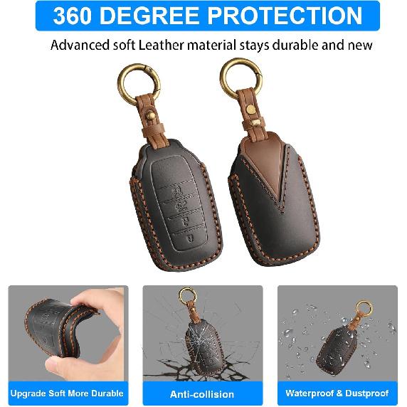 QBUC for Toyota Tundra  Leather Key Fob Cover, 4 Button Key Holder Protector for Toyota -2025 Land Cruiser Venza RAV4 Corolla Sequoia Sienna Crown