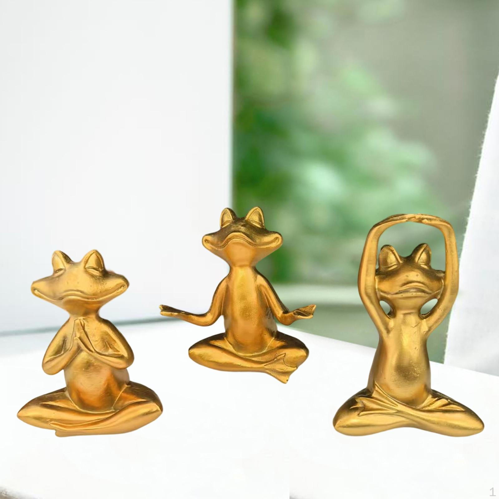 

3 Pieces Frog Statue Figurine Cute Decor Meditation Animal Resin Sculpture for Yard Desk