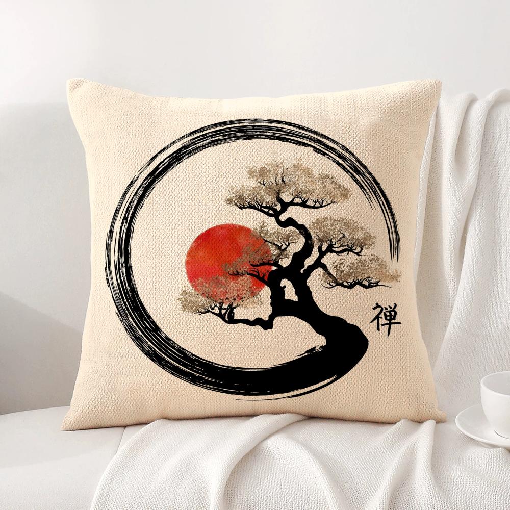 Chinese Ink Painting Style Cushion Cover Natural Linen Organic Fabric DoubleSided Printing Sofa Home Decor Breathable