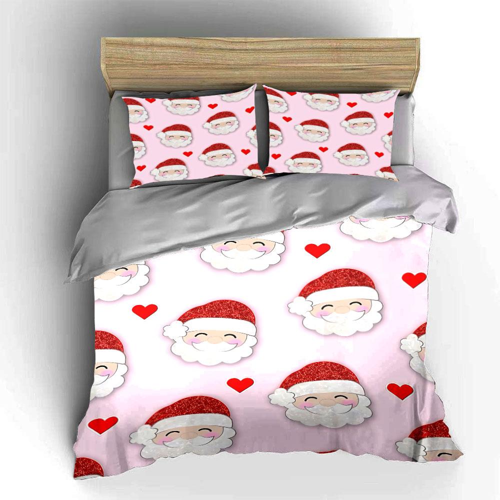 Smiling Santa and Hearts Print Bedding Duvet Cover Set Duvet Cover Pillowcases  (1*Duvet Cover 2*Pillowcases, Without Duvet Insert)