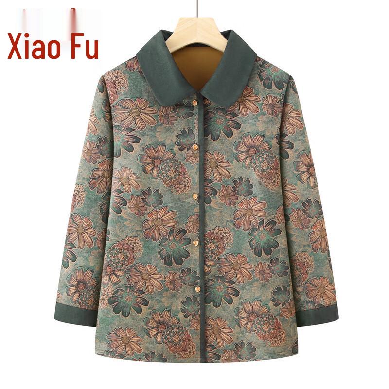 Elderly Women's Floral Print Cardigan Blouse