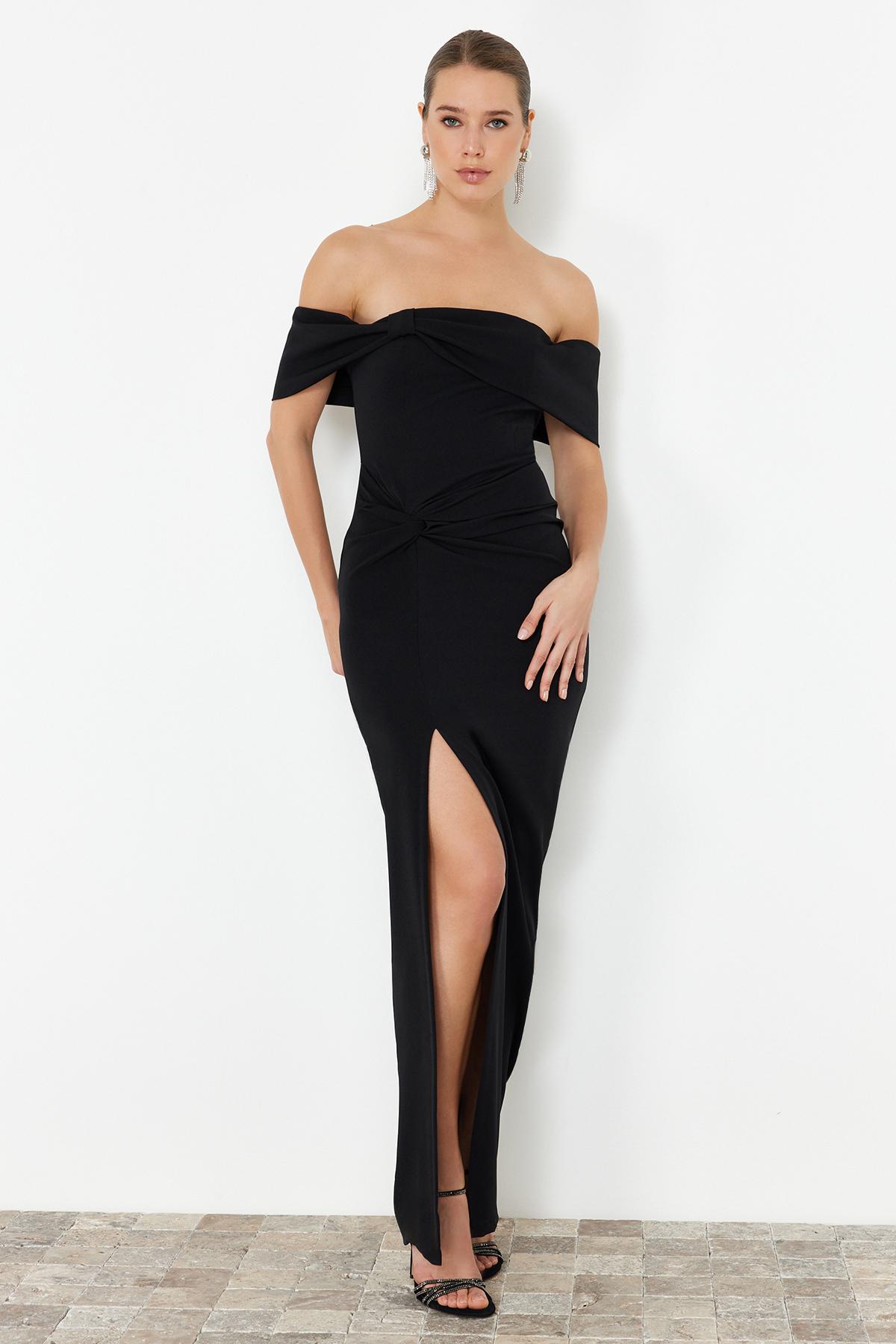 

Women s Fashion New Evening Dress & Graduation Dress Black Woven Long Evening Dress XS чорний