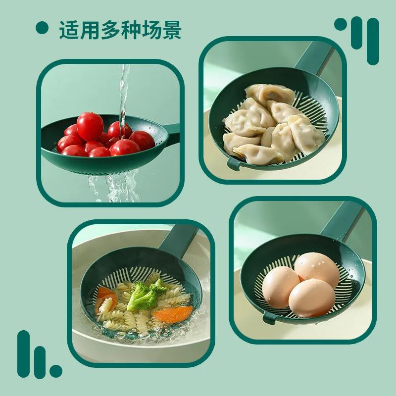High Temperature Resistant Long Handle Large Strainer Noodle Dumpling Filter Spoon With Anti-leakage Net Bleached Water Scoop