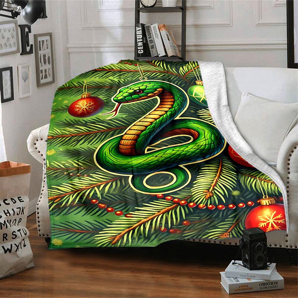 1pc Christmas Snake Ornament Blanket - Lightweight Flannel Fleece with Digital Printing, Soft Warm for Sofa, Travel, Camping, Office Yy251018323