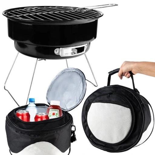 Grill Ogrodowy Mały Przenośny Węglowy Turystyczny Bbq Z Rusztem Torba